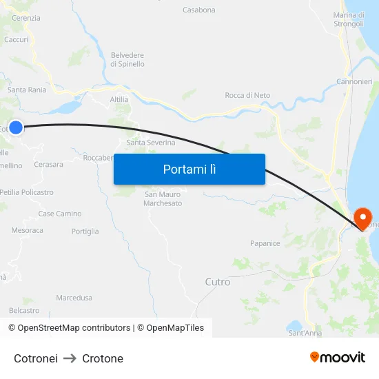 Cotronei to Crotone map
