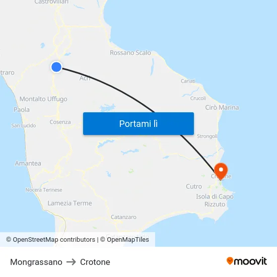 Mongrassano to Crotone map
