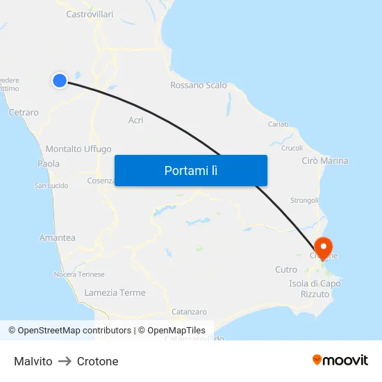 Malvito to Crotone map