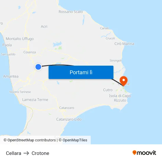 Cellara to Crotone map