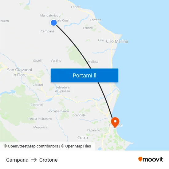 Campana to Crotone map