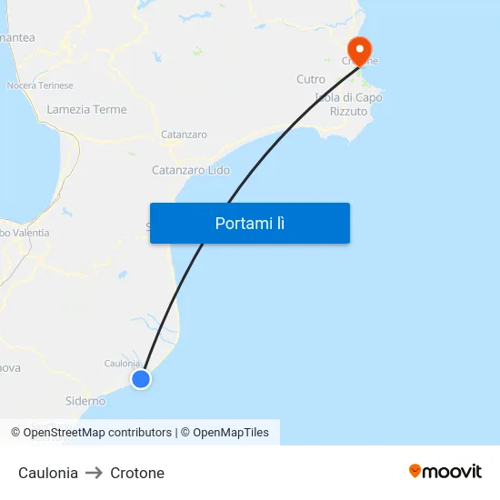 Caulonia to Crotone map