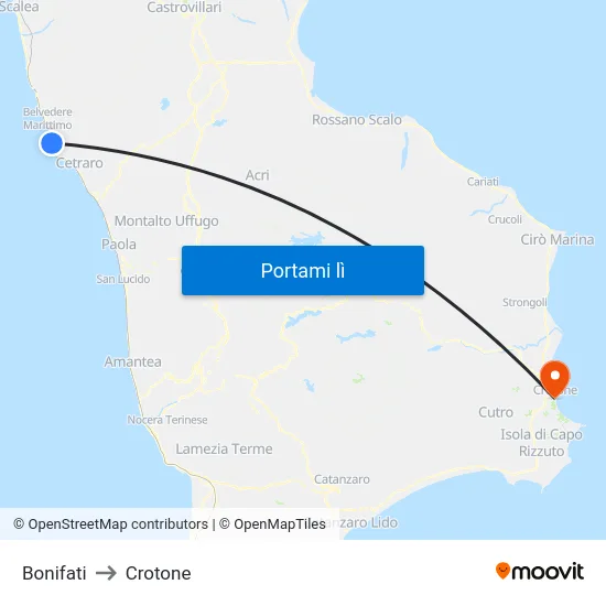 Bonifati to Crotone map