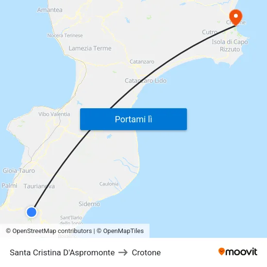 Santa Cristina D'Aspromonte to Crotone map