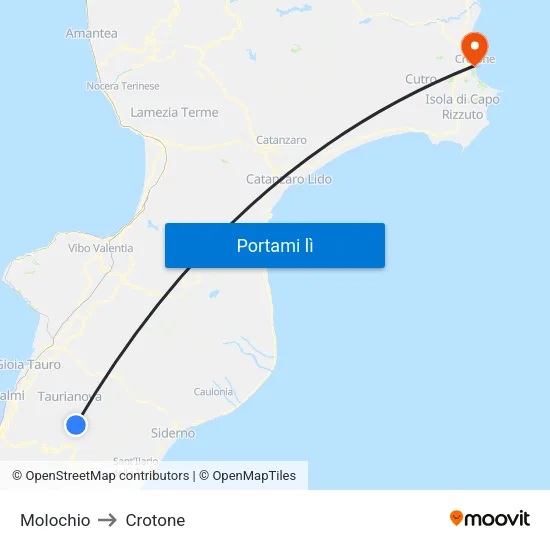 Molochio to Crotone map