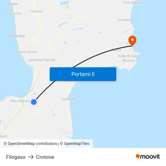 Filogaso to Crotone map