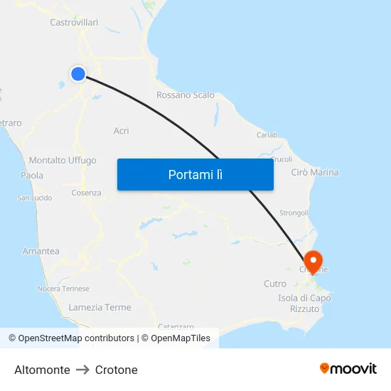 Altomonte to Crotone map