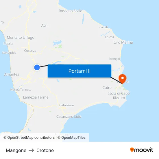 Mangone to Crotone map