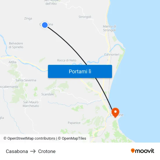 Casabona to Crotone map