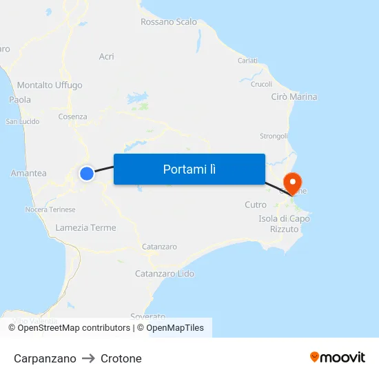 Carpanzano to Crotone map