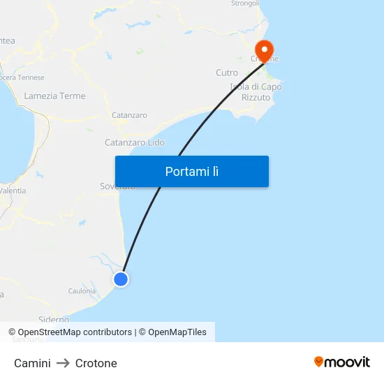 Camini to Crotone map