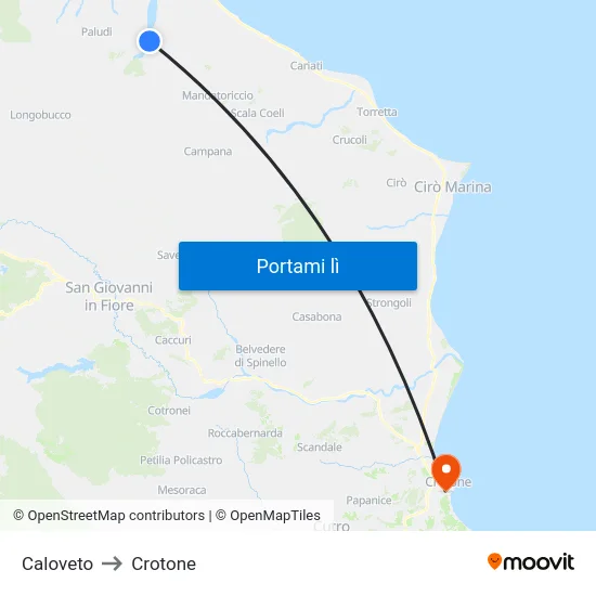 Caloveto to Crotone map