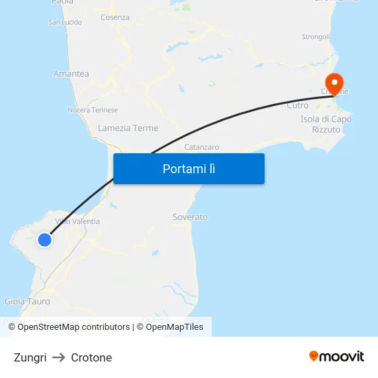 Zungri to Crotone map