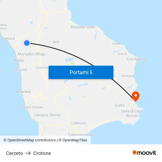 Cerzeto to Crotone map