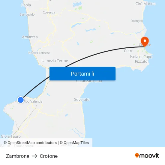 Zambrone to Crotone map