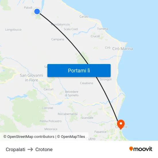 Cropalati to Crotone map