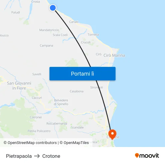 Pietrapaola to Crotone map