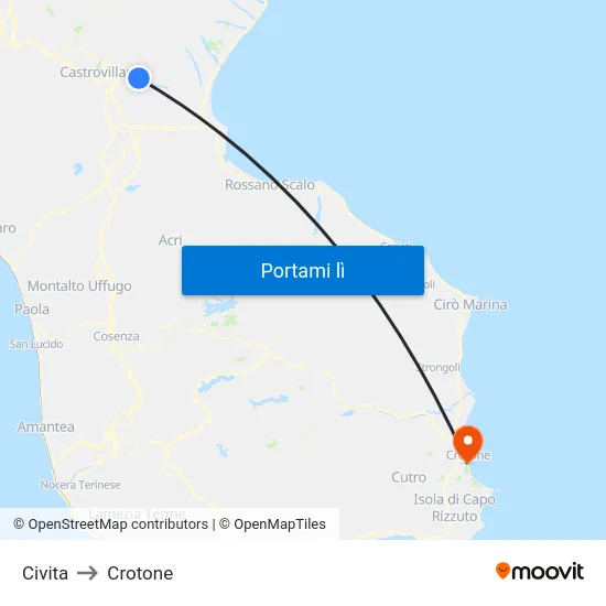 Civita to Crotone map