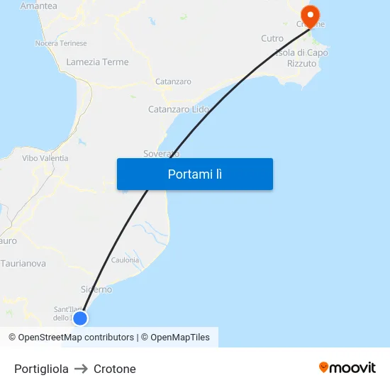 Portigliola to Crotone map
