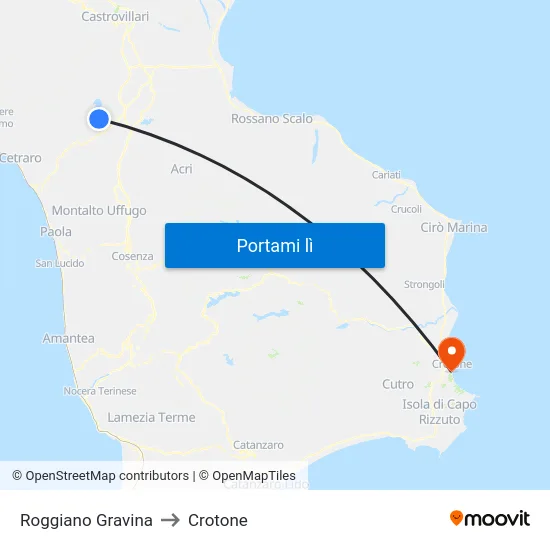 Roggiano Gravina to Crotone map