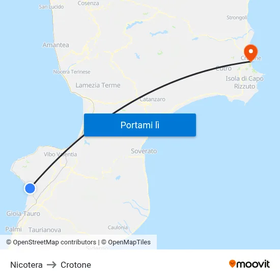 Nicotera to Crotone map