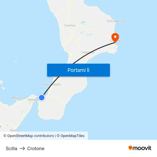 Scilla to Crotone map