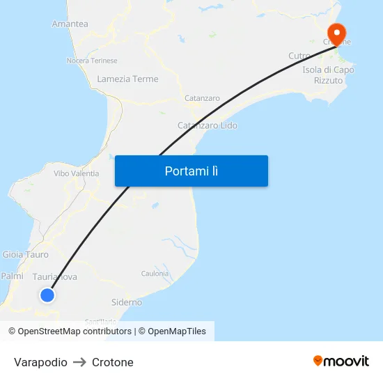 Varapodio to Crotone map