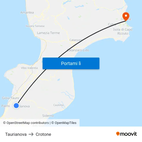 Taurianova to Crotone map