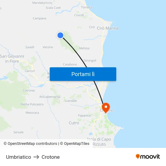 Umbriatico to Crotone map