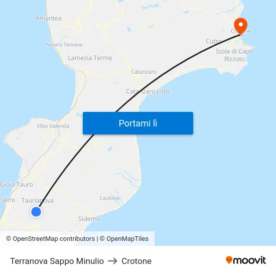 Terranova Sappo Minulio to Crotone map