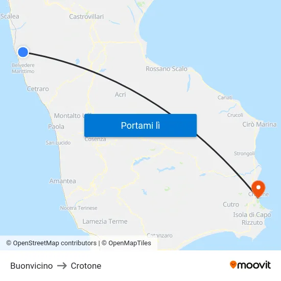 Buonvicino to Crotone map