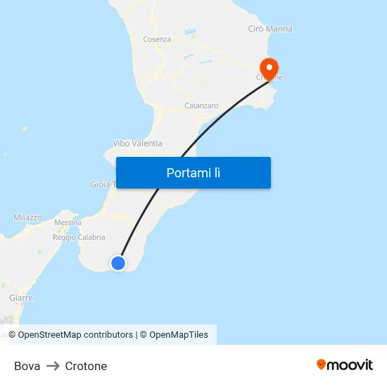 Bova to Crotone map
