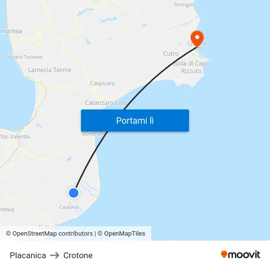 Placanica to Crotone map