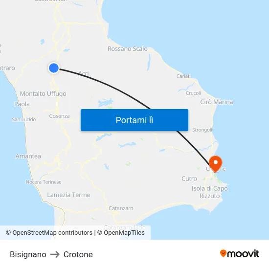 Bisignano to Crotone map