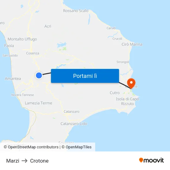 Marzi to Crotone map
