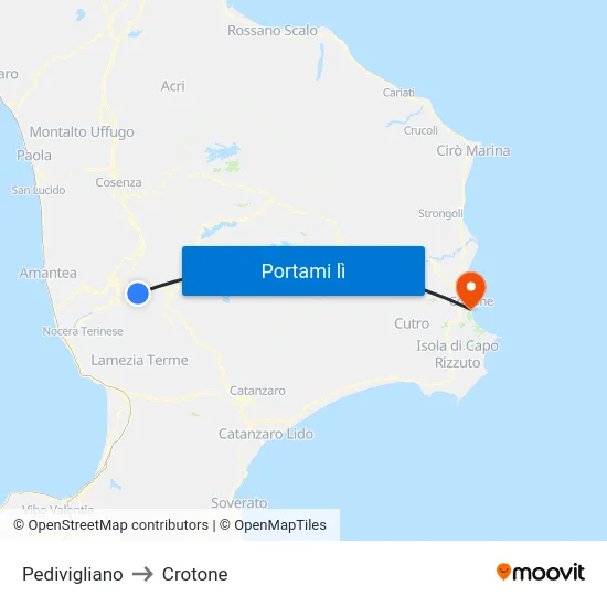 Pedivigliano to Crotone map