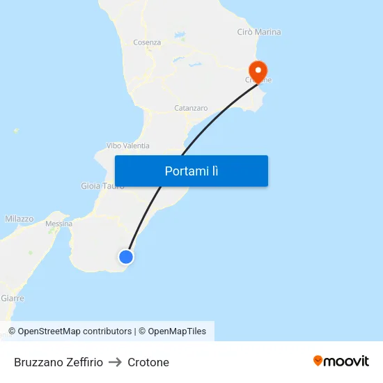 Bruzzano Zeffirio to Crotone map