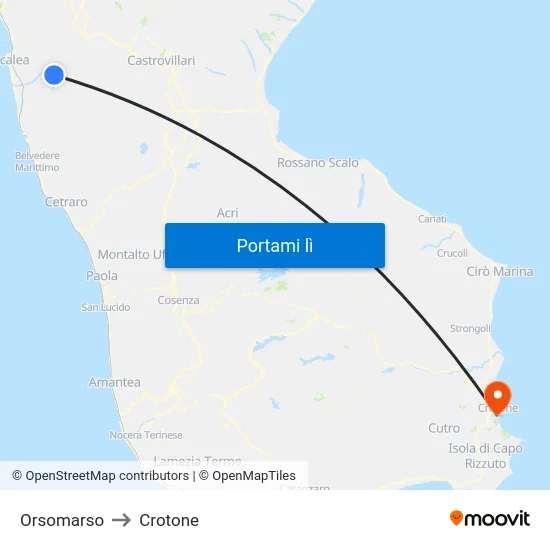 Orsomarso to Crotone map