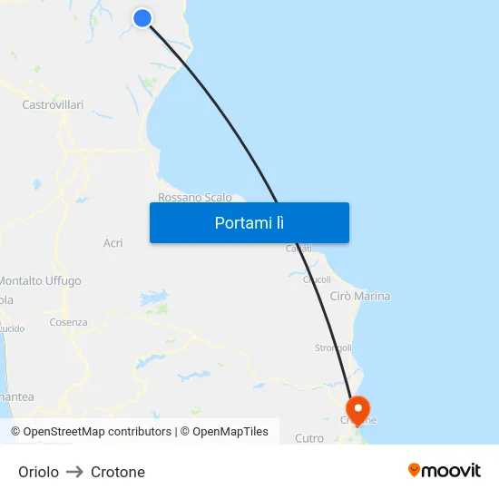 Oriolo to Crotone map