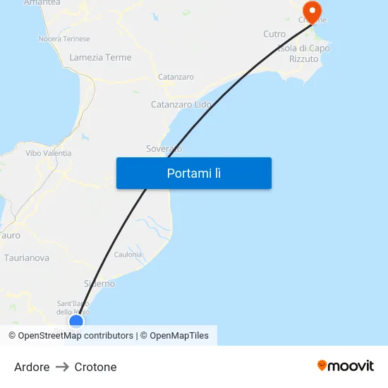 Ardore to Crotone map