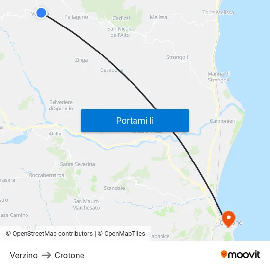 Verzino to Crotone map