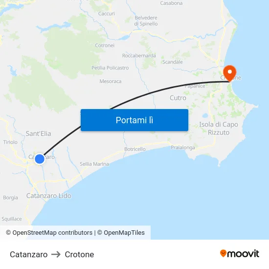 Catanzaro to Crotone map
