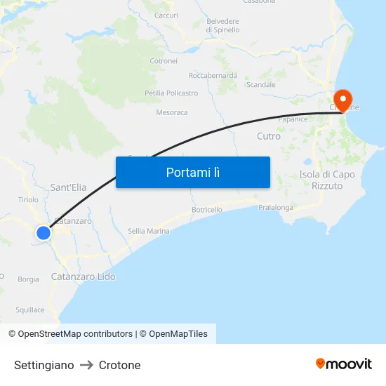 Settingiano to Crotone map