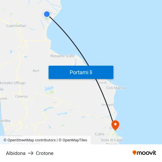 Albidona to Crotone map