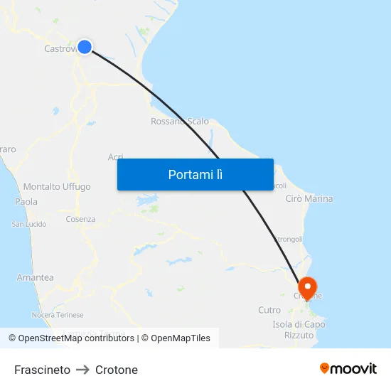Frascineto to Crotone map