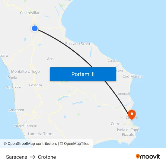 Saracena to Crotone map