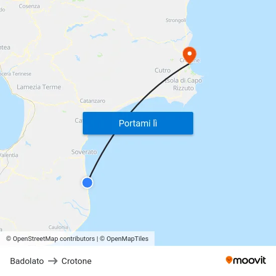Badolato to Crotone map