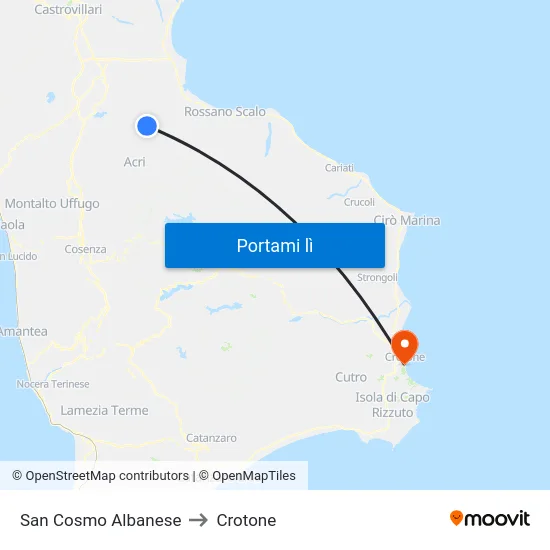 San Cosmo Albanese to Crotone map