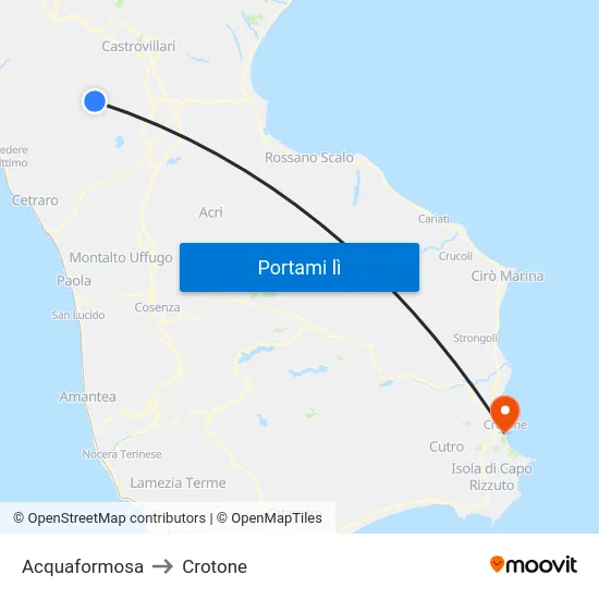 Acquaformosa to Crotone map
