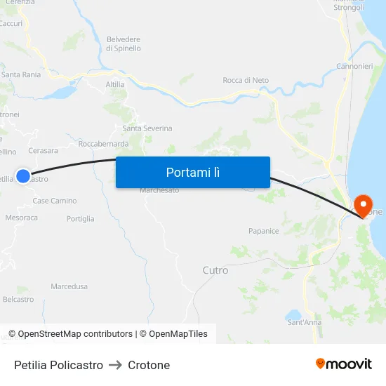Petilia Policastro to Crotone map